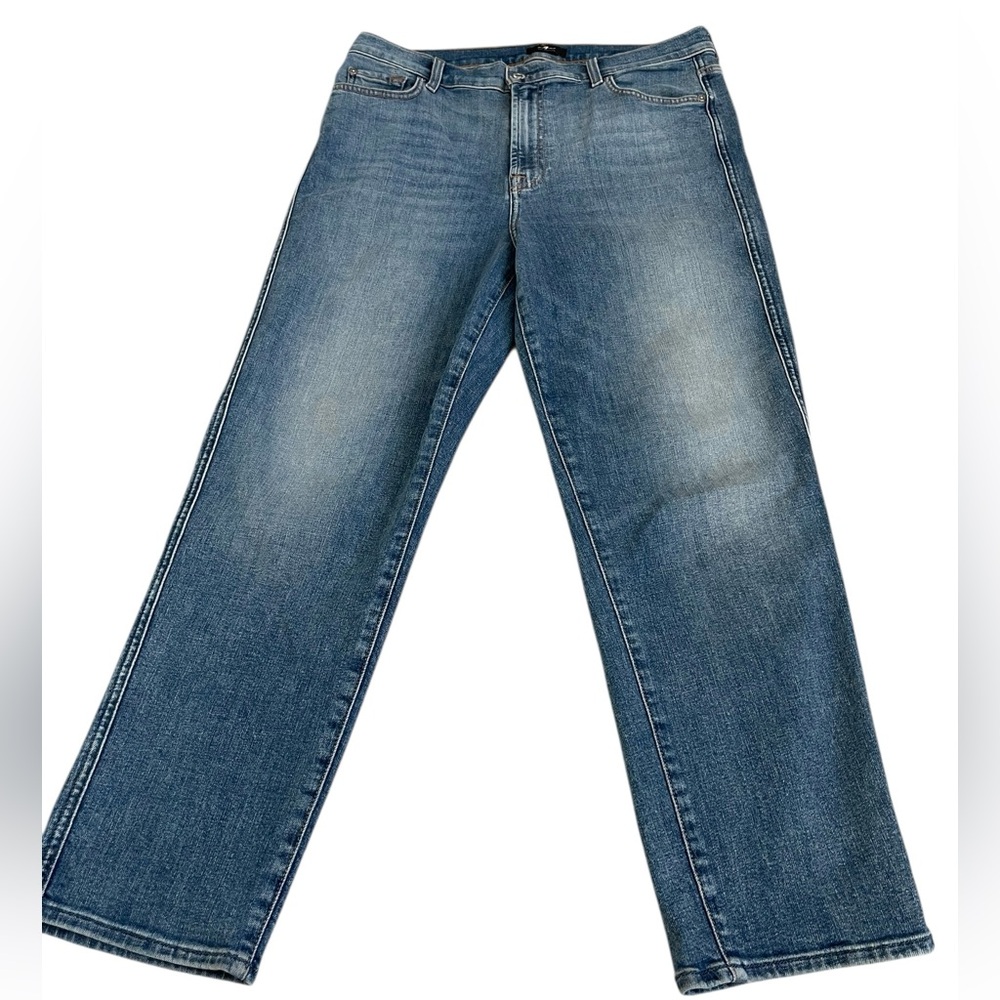 7 For All Mankind High Waist Cropped Straight Jeans Blue Stretch Women’s 32